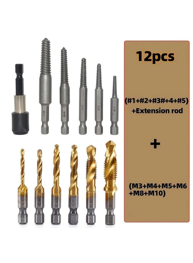مجموعة مختلطة من مثقاب مطلّ بالتيتانيوم وبراغي M3 إلى M10 بمقاسات مترية من فولاذ عالي السرعة - Image 4