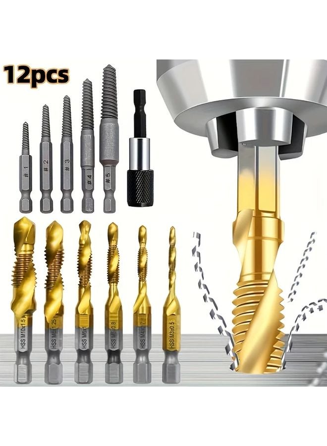 مجموعة مختلطة من مثقاب مطلّ بالتيتانيوم وبراغي M3 إلى M10 بمقاسات مترية من فولاذ عالي السرعة - Image 2