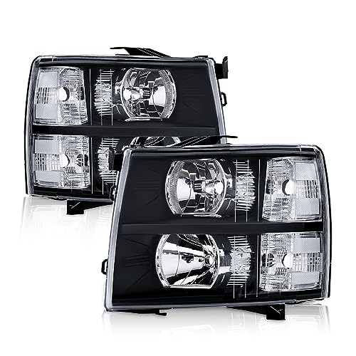 GPLUS G-PLUS Headlights Compatible with Chevy Silverado 1500 2007-2013/Fit Silverado 2500 3500 & HD 2007-2014 Bumper Headlamp Clear Lens Black Housing Clear Reflector - Image 1
