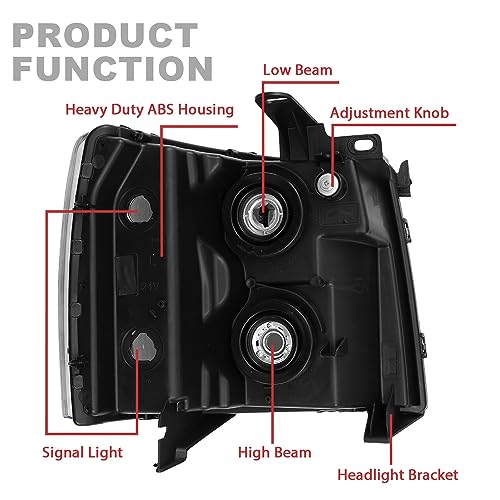 GPLUS G-PLUS Headlights Compatible with Chevy Silverado 1500 2007-2013/Fit Silverado 2500 3500 & HD 2007-2014 Bumper Headlamp Clear Lens Black Housing Clear Reflector - Image 3