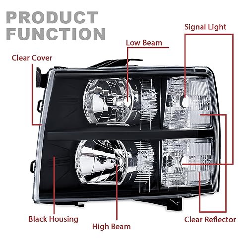 GPLUS G-PLUS Headlights Compatible with Chevy Silverado 1500 2007-2013/Fit Silverado 2500 3500 & HD 2007-2014 Bumper Headlamp Clear Lens Black Housing Clear Reflector - Image 2