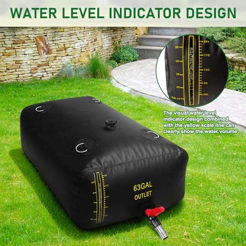 LXVOOEE 240L/63 Gal Water Bladder with Water Level Indicator, PVC Foldable and Portable Water Tank with 3 Connectors and Overflow Kit, Ideal for RV, Camping, Rainwater Collecting,Planting Watering - Image 4
