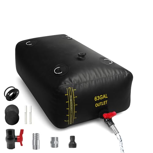 LXVOOEE 240L/63 Gal Water Bladder with Water Level Indicator, PVC Foldable and Portable Water Tank with 3 Connectors and Overflow Kit, Ideal for RV, Camping, Rainwater Collecting,Planting Watering - Image 1