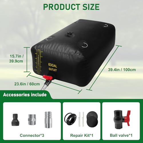 LXVOOEE 240L/63 Gal Water Bladder with Water Level Indicator, PVC Foldable and Portable Water Tank with 3 Connectors and Overflow Kit, Ideal for RV, Camping, Rainwater Collecting,Planting Watering - Image 2