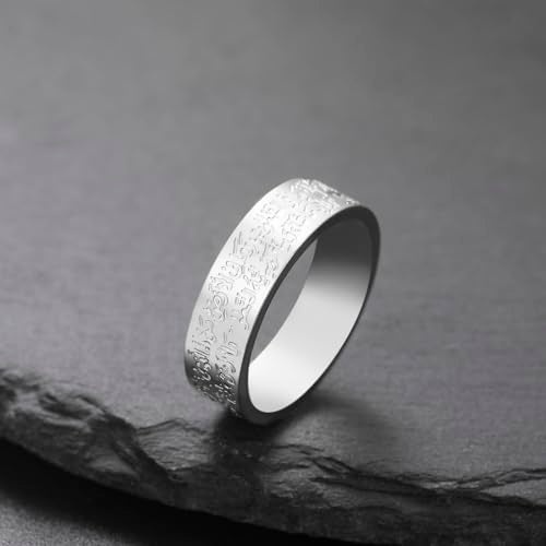 VASSAGO Islamic Ring Ayatul Kursi Ring Muslim Allah Ring for Women Men Arabic Calligraphy Rings Band Religious Ring Islam Eid Ramadan Gifts (silver, 7) - Image 3