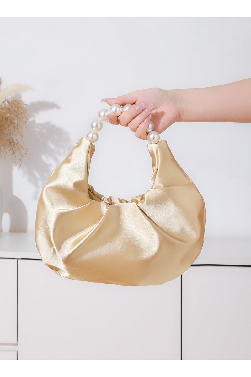 عام حقيبة يد نسائية أنيقة على الطراز الفرنسي - حقيبة سحابية مزينة باللآلئ، شنطة كتف عصرية متعددة الاستخدامات بتصميم راقي. - Image 5