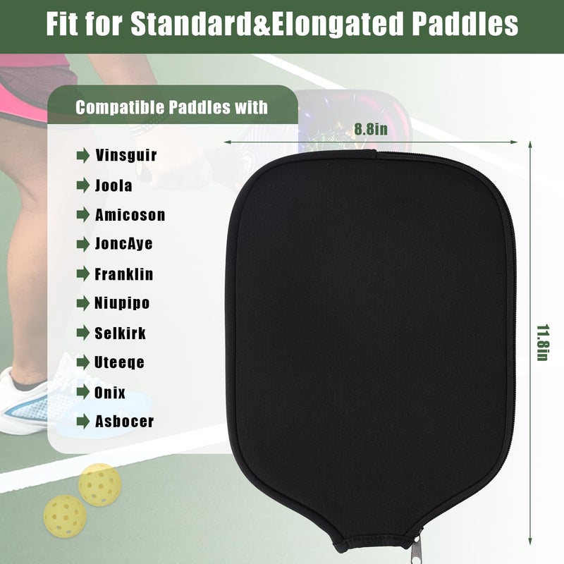 KINBOM 2pcs Neoprene Pickleball Paddle Covers, Universal 8.6 x 12.2 inch, USAPA Standard & Elongated Paddles Neoprene Sleeve Fits Most Pickleball Paddles (Black) - Image 2