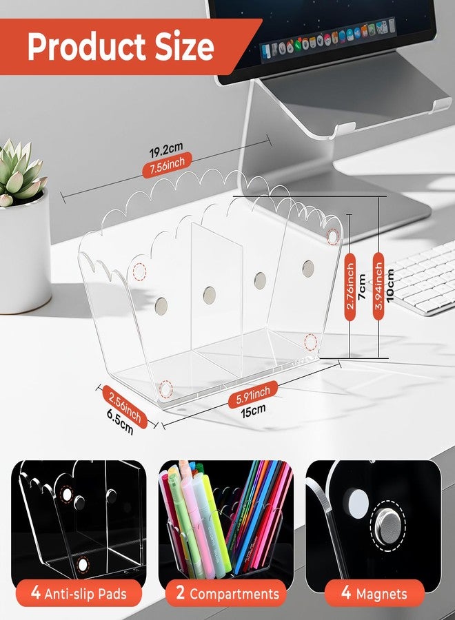 Chivalral Scalloped Magnetic Marker Holder for Whiteboard - Clear Acrylic Dry Erase Pen Organizer, Strong Non-Slip Magnets, Pencil Cup for Fridge Locker Office Desk Classroom - Image 2