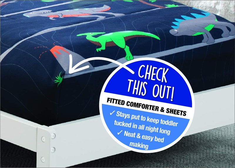 Delta Children 4 Piece Toddler Bedding Set for Boys - Reversible 2-in-1 Comforter - Includes Fitted Comforter to Keep Little Ones Snug, Bottom Sheet, Top Sheet, Pillow Case - Jurassic Dinosaur - Image 3