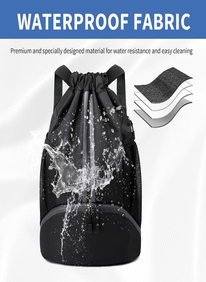 LAYZOO Drawstring Backpack Gym Bag with Shoes Compartment for Soccer, Basketball, Swim, Water-Resistant String Backpack Beach Cinch for Women Men - Image 5