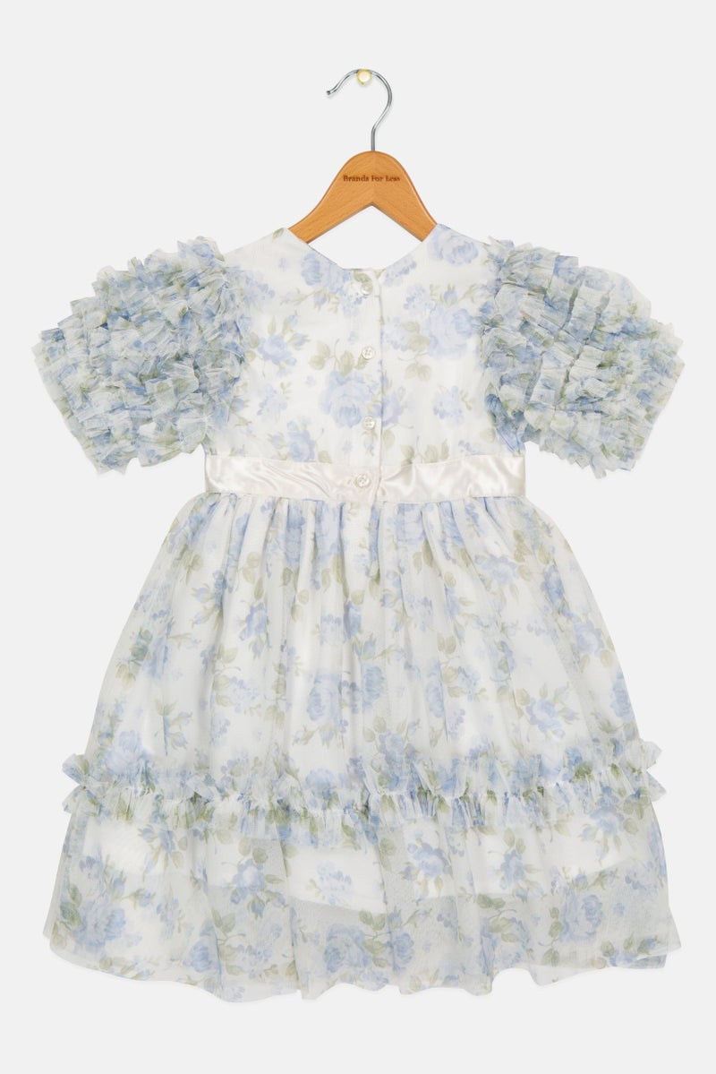 Lunamoon Toddlers Girl Floral Print Mesh Dress, Multicolor - Image 3