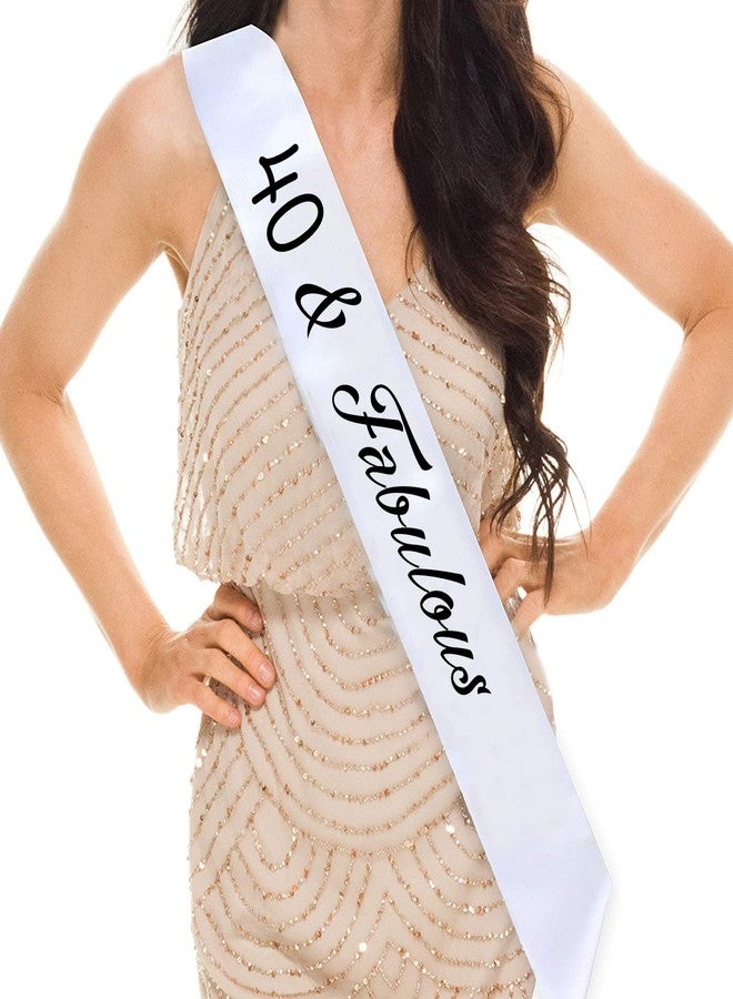 Hubops وشاح Hubops 40 & Fabulous لحفلات أعياد ميلاد الفتيات / وشاح عيد الميلاد الأربعين لتزيين الحفلات (أبيض) - Image 1