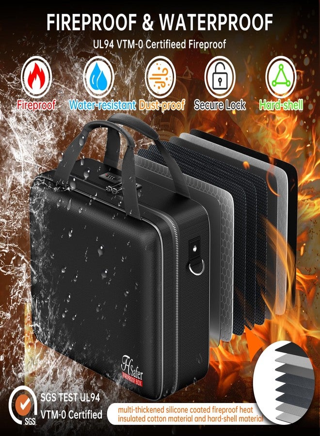 JHSafer Fireproof Document Box with lock, Hard-Shell Case File Organizer with 24 Pocket Accordion File Folder, Portable Safe Box with Shoulder Strap for Home Important Documents Laptop Black - Image 2