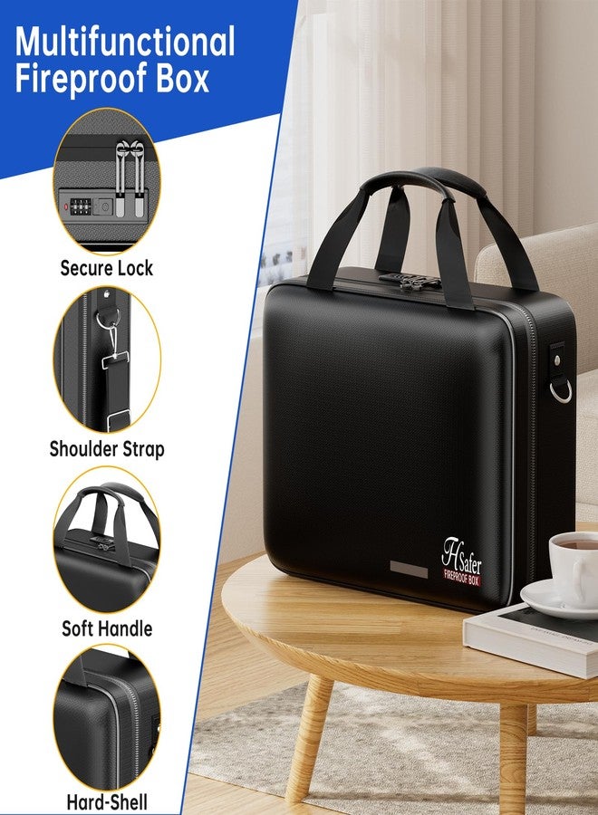 JHSafer Fireproof Document Box with lock, Hard-Shell Case File Organizer with 24 Pocket Accordion File Folder, Portable Safe Box with Shoulder Strap for Home Important Documents Laptop Black - Image 5