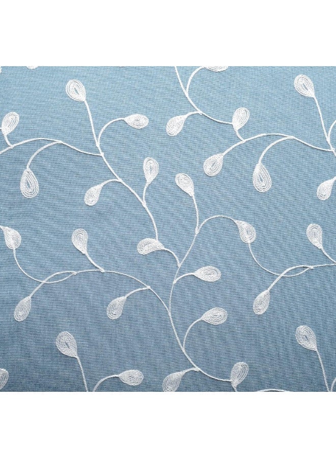 MIUCO Floral Embroidery Semi Sheer Curtains Faux Linen Grommet Curtains for Bedroom 52 x 63 Inch 2 Panels Dusty Blue - Image 4