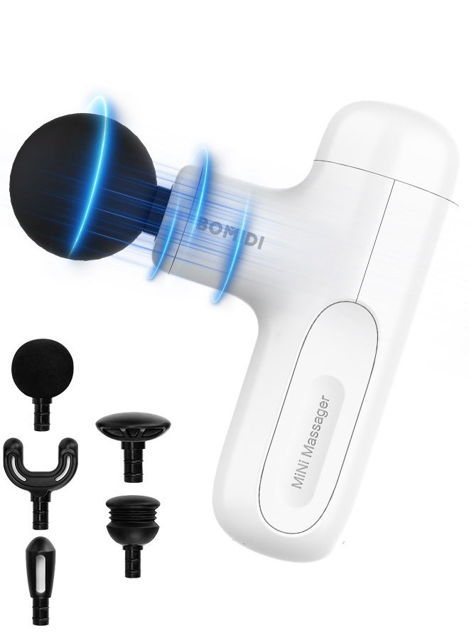 BOMIDI Portable Muscle Massager With High Intensity Brushless Motor With 5 Massage Heads for Shoulder Body Back Relaxation M1- White  - Image 2