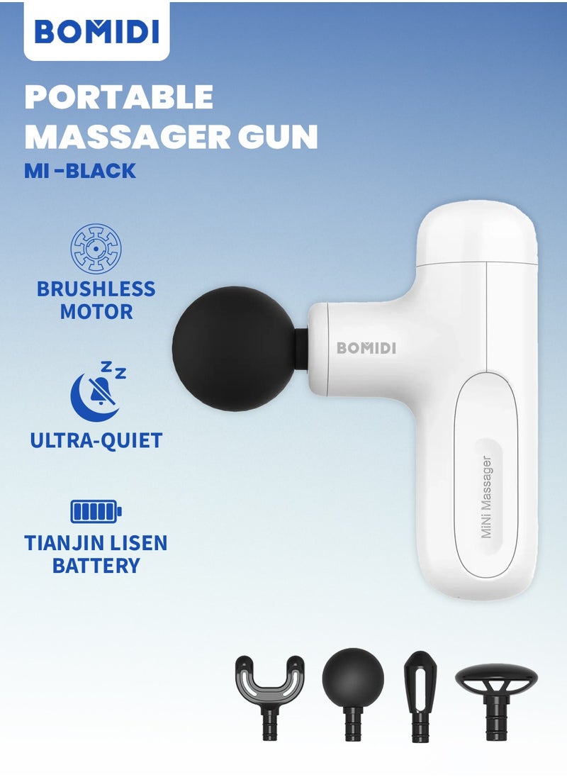 BOMIDI Portable Muscle Massager With High Intensity Brushless Motor With 5 Massage Heads for Shoulder Body Back Relaxation M1- White  - Image 1