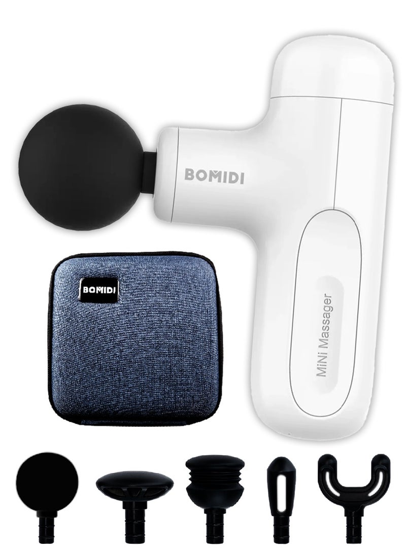 BOMIDI Portable Muscle Massager With High Intensity Brushless Motor With 5 Massage Heads for Shoulder Body Back Relaxation M1- White - Image 1