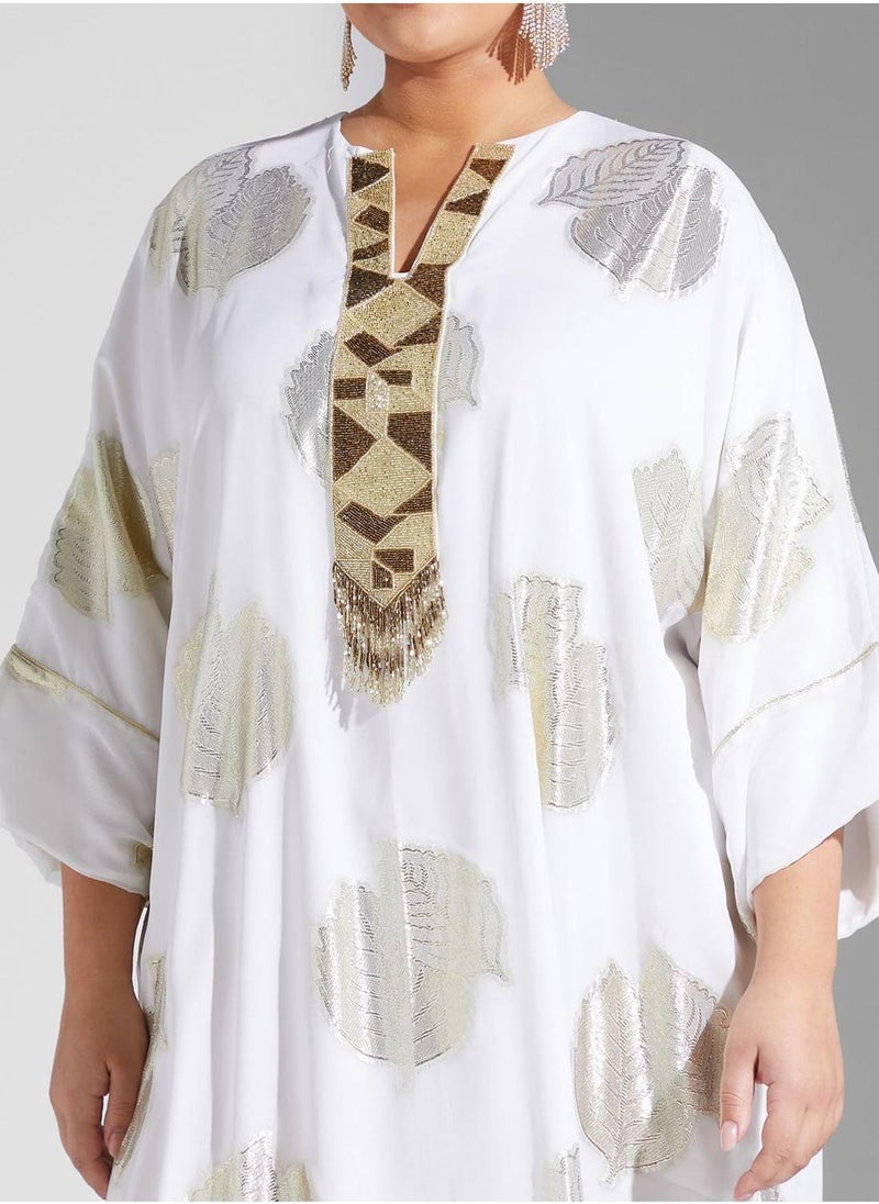 Maison Arabelle Curve Side Slit Printed Jalabiya  - Image 3