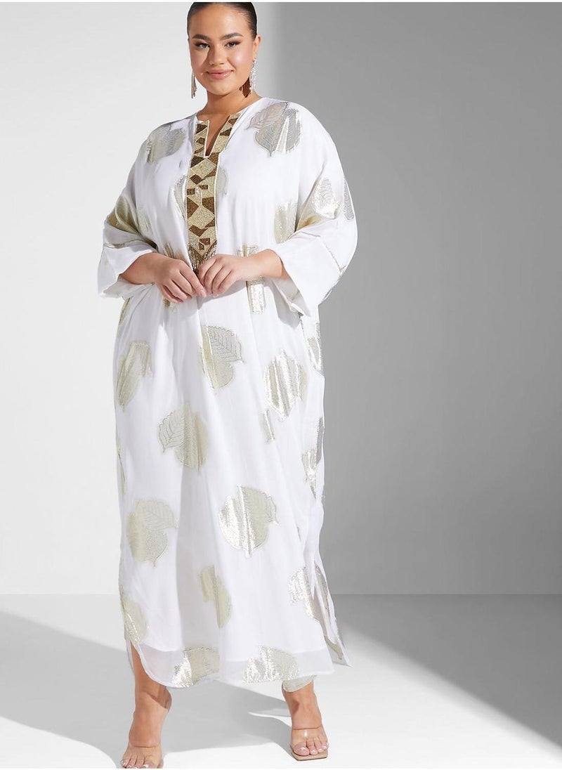 Maison Arabelle Curve Side Slit Printed Jalabiya  - Image 4