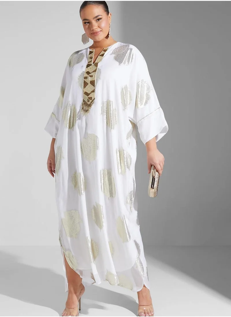 Maison Arabelle Curve Side Slit Printed Jalabiya