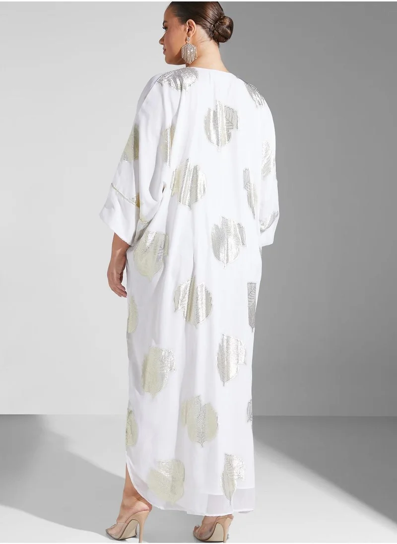 Maison Arabelle Curve Side Slit Printed Jalabiya