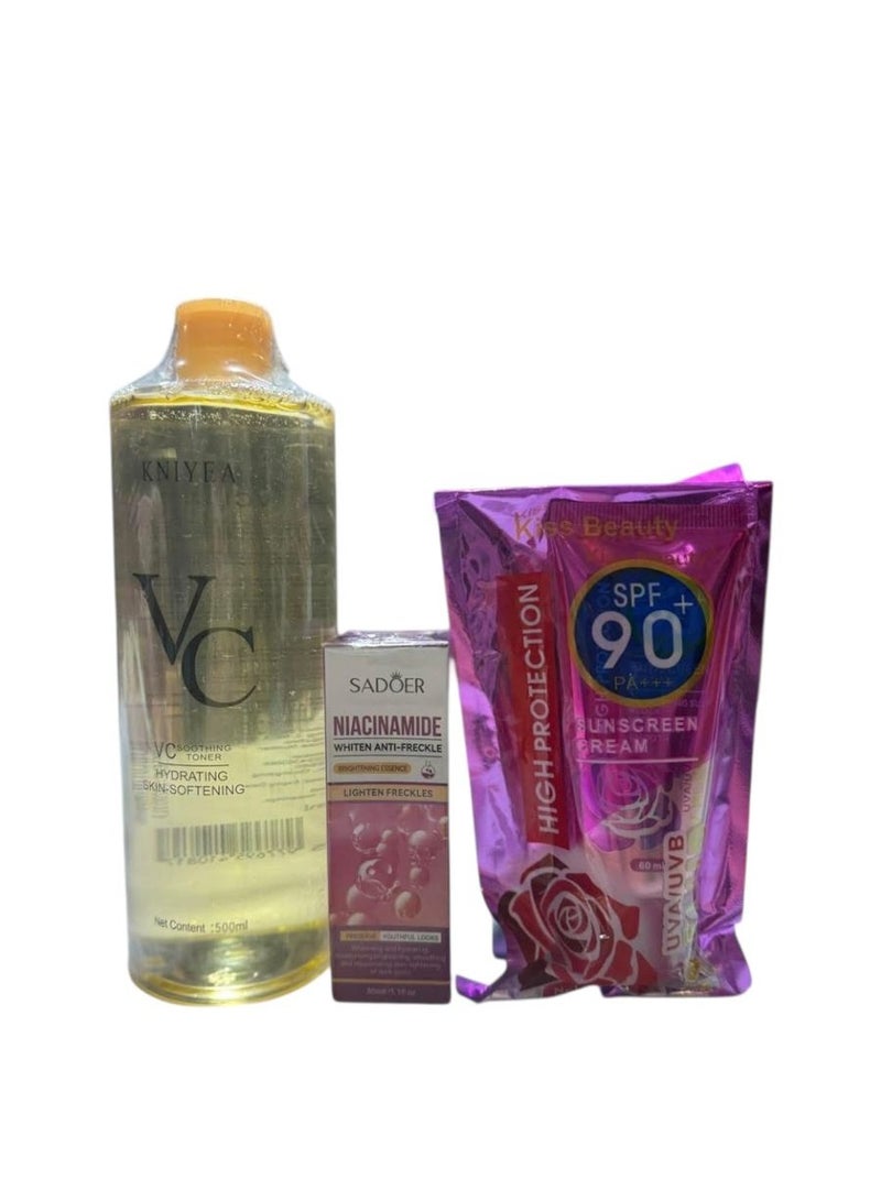 vc toner and sadoer serum with sunscreen kiss beauty