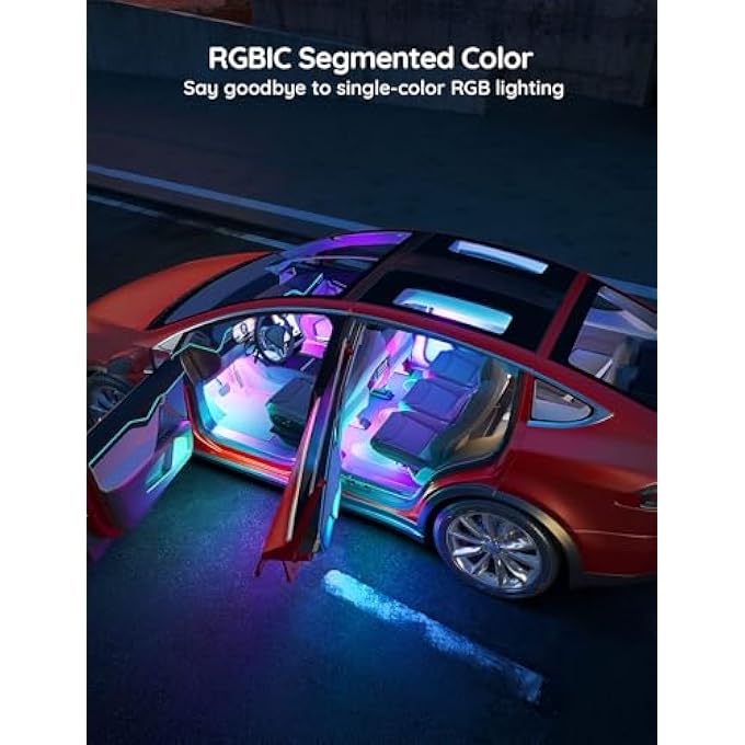 جوفي شريط إضاءة ليد للسيارة، إضاءة داخلية ذكية RGB مع تحكم بالتطبيق، 4 أوضاع موسيقية، 30 خيارًا للمشهد و16 مليون لون، تصميم خطين، إضاءة ليد لديكور السيارة، تيار مستمر 12 فولت - Image 3