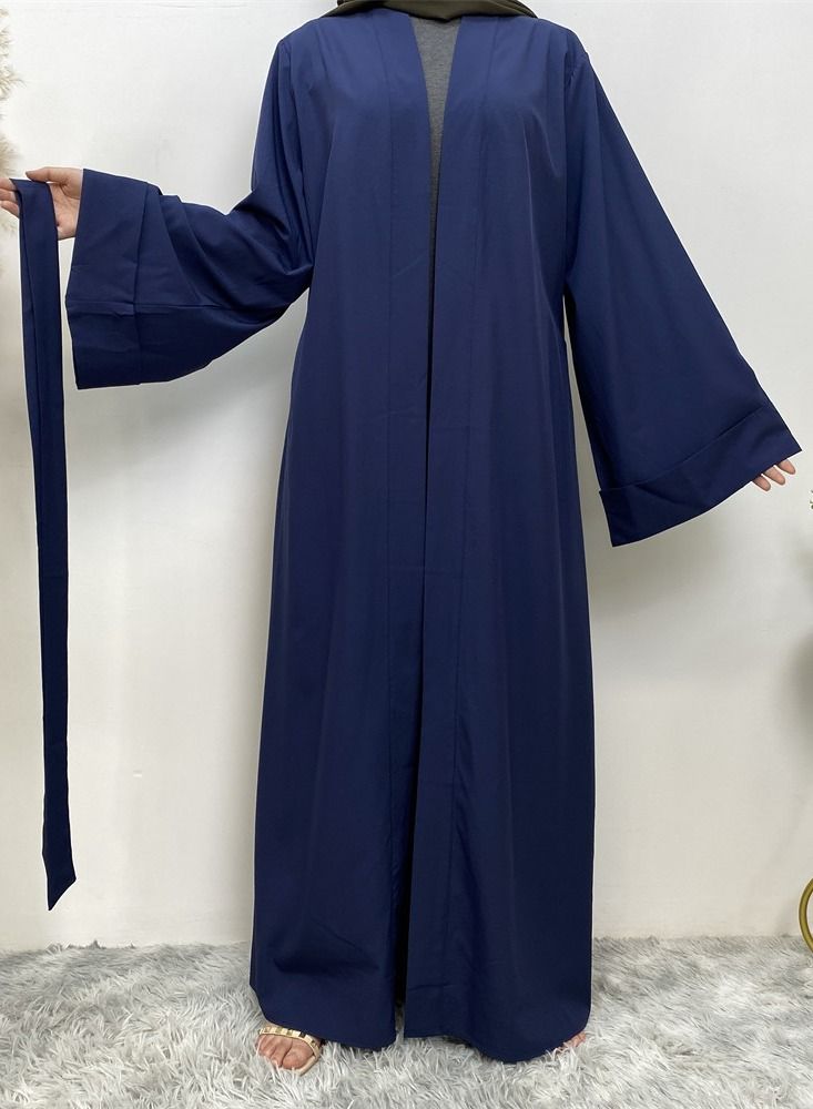 Loquat Pure Color Simple Cardigan Gown Abaya Royal Blue - Image 1