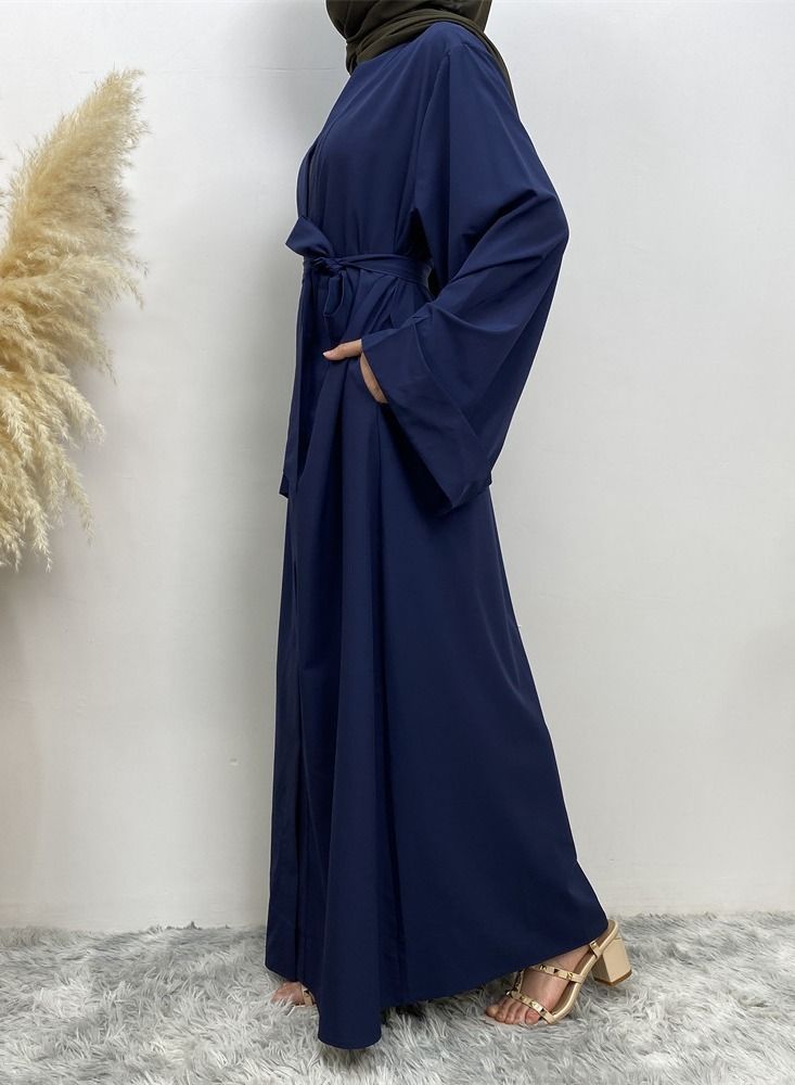 Loquat Pure Color Simple Cardigan Gown Abaya Royal Blue - Image 2