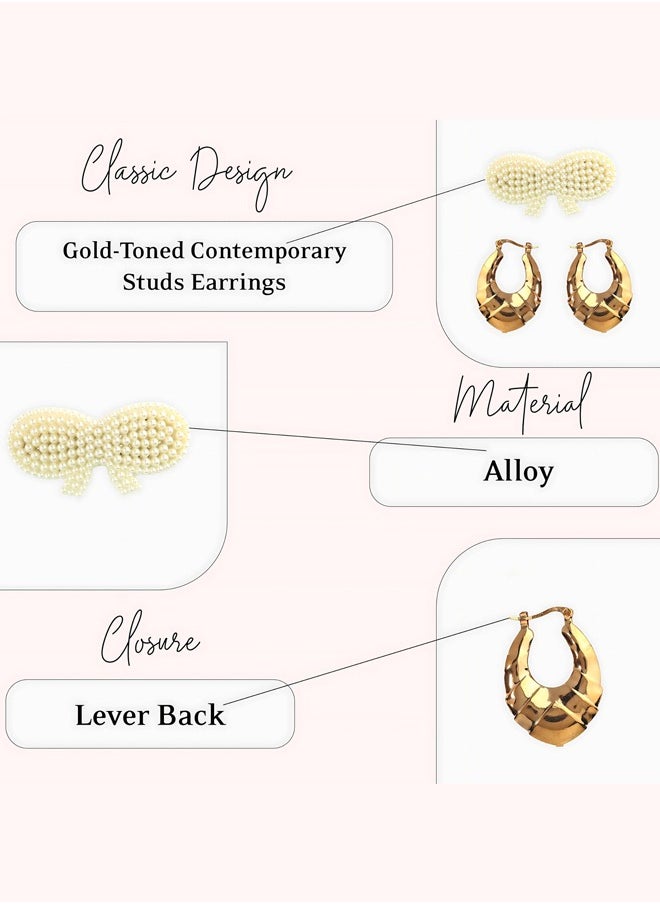Just Peachy Just Peachy Gold-Toned Contemporary Stud Earrings ? Elegant Modern Design, Versatile Gold Finish, Ideal for Everyday Wear, Fashionable and Sophisticated Jewelry Accessory  - Image 4