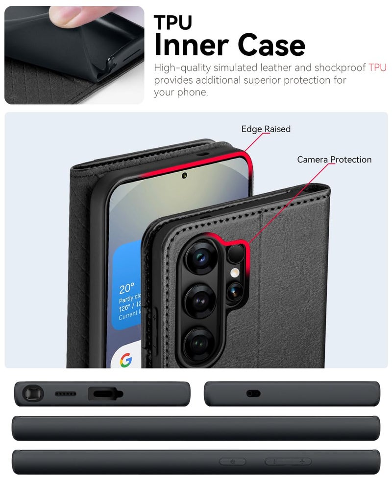 OCASE Compatible with Samsung Galaxy S26 Ultra Wallet Case, PU Leather Flip Folio Case with Card Holders RFID Blocking Kickstand [Shockproof TPU Inner Shell] Protective Phone Cover 2026, Black - Image 5