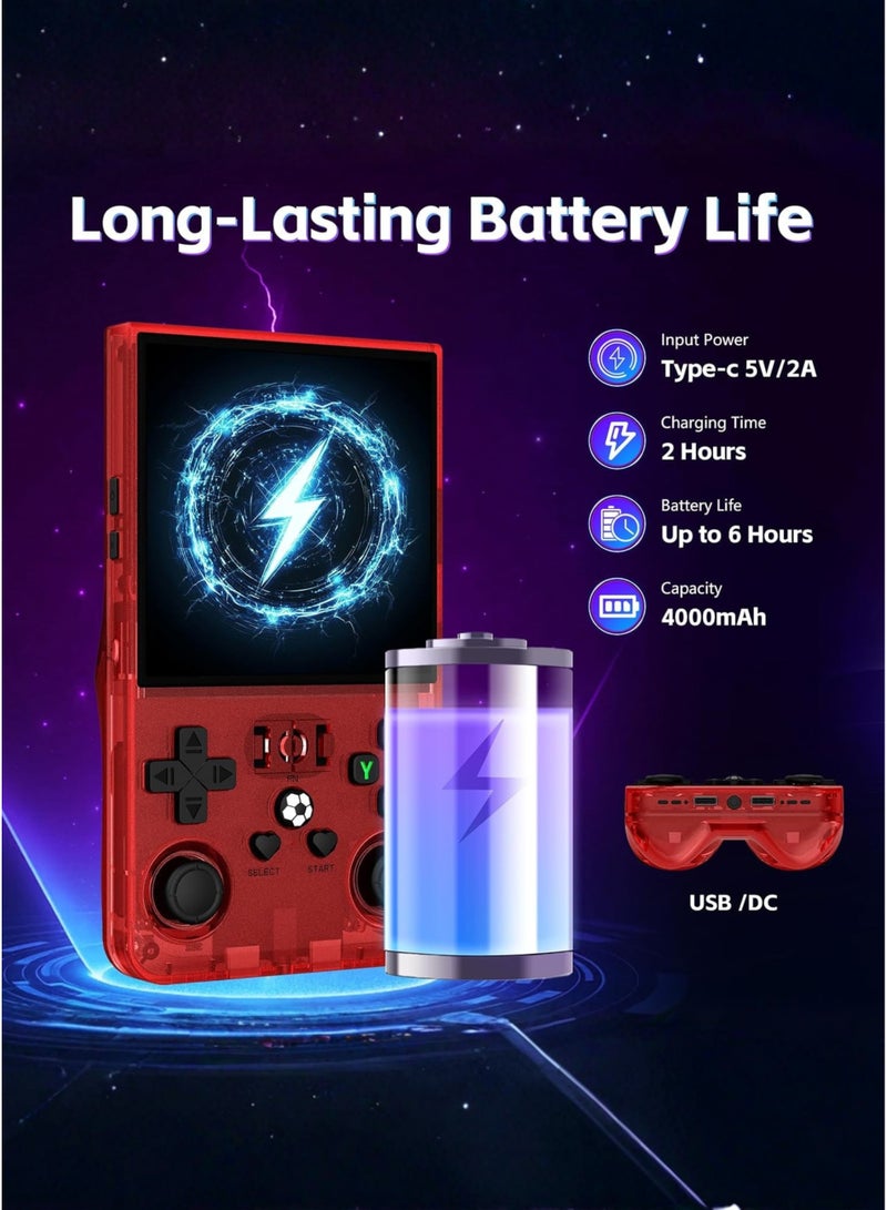 HIPOP R36MAX Retro Handheld Game Console with 4.0” IPS HD Display – Portable Linux Gaming Console with 64GB Built-in Games, 4000mAh Rechargeable Battery, Classic Arcade Emulator, Pocket Video Game Player for Kids & Adults, Transparent Red - Image 3