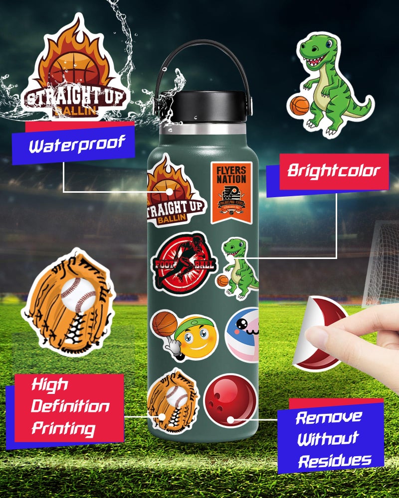 pcnearty 300 Pcs Sport Stickers for Kids, Sport Water Bottle Stickers, Vinyl Waterproof Laptop Sticker for Water Bottle, Bulk Sticker Packs for Boys Kids Classroom Prizes for Elementary Students - Image 3