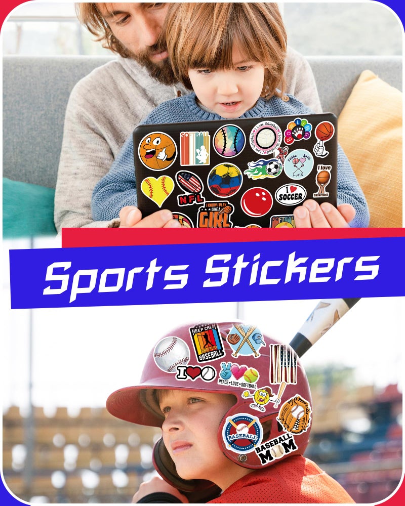 pcnearty 300 Pcs Sport Stickers for Kids, Sport Water Bottle Stickers, Vinyl Waterproof Laptop Sticker for Water Bottle, Bulk Sticker Packs for Boys Kids Classroom Prizes for Elementary Students - Image 2