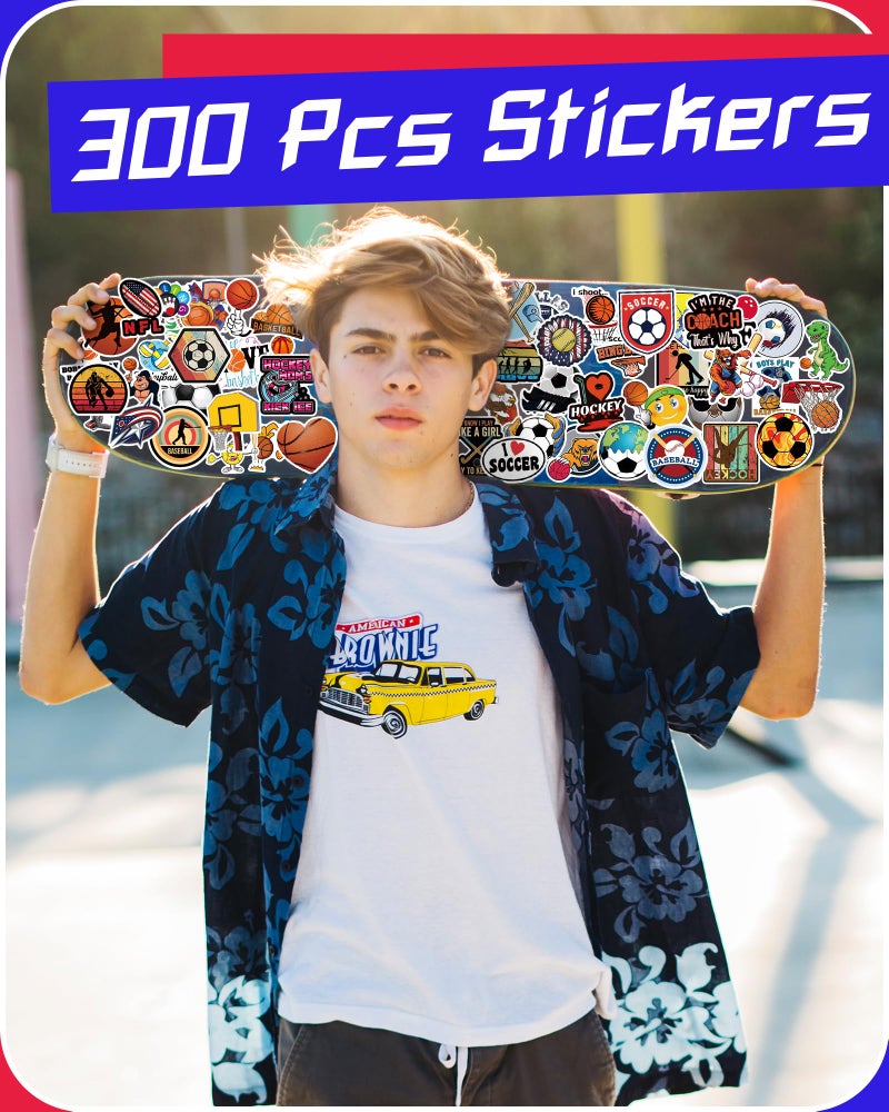 pcnearty 300 Pcs Sport Stickers for Kids, Sport Water Bottle Stickers, Vinyl Waterproof Laptop Sticker for Water Bottle, Bulk Sticker Packs for Boys Kids Classroom Prizes for Elementary Students - Image 5