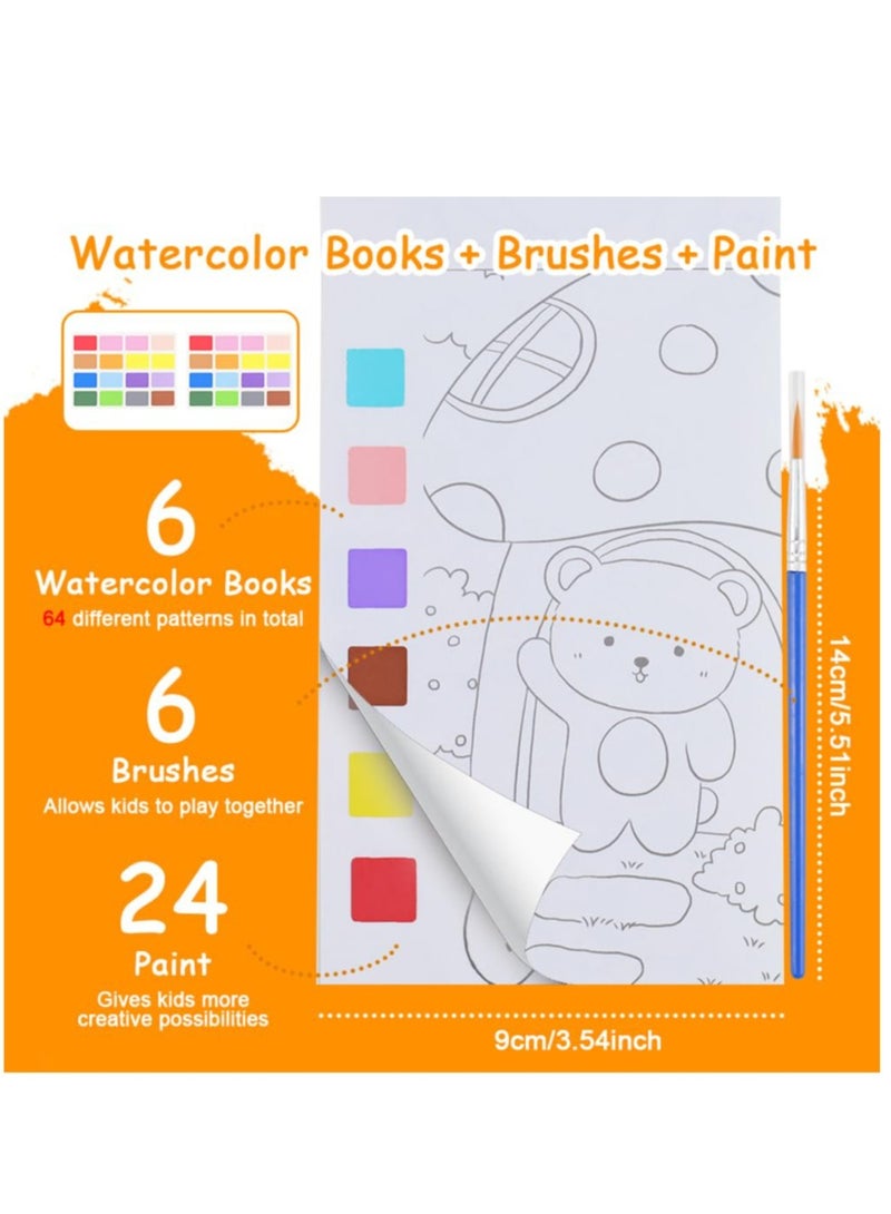 Excefore 6 Pcs Water Coloring Books For Kids, Travel Pocket Watercolor Painting Set For Kids Ages 4-8, Improve Creativity Art Craft Set For Drawing With 6 Brush And 2 Paints, 6 Different Themes - Image 5