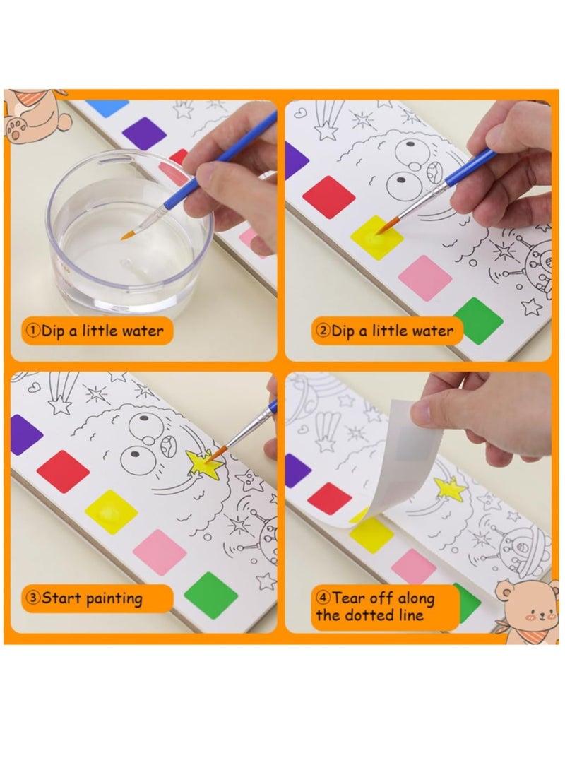 Excefore 6 Pcs Water Coloring Books For Kids, Travel Pocket Watercolor Painting Set For Kids Ages 4-8, Improve Creativity Art Craft Set For Drawing With 6 Brush And 2 Paints, 6 Different Themes - Image 3