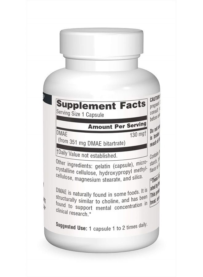 Source Naturals DMAE، ثنائي ميثيل أمينو إيثانول بيتارتريت - يدعم التركيز الذهني - 200 كبسولة - Image 3