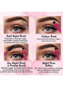 VERTEX Eyebrow Brush Kit Thin Angled Eye Brow Concealer Contour Brush To Shape And Conceal Eyes Duo Spoolie Brushes Firm Bristles Definer For Filling Pomade Gel | Defining Arches Winged Eyeliner Stencil  - Image 4