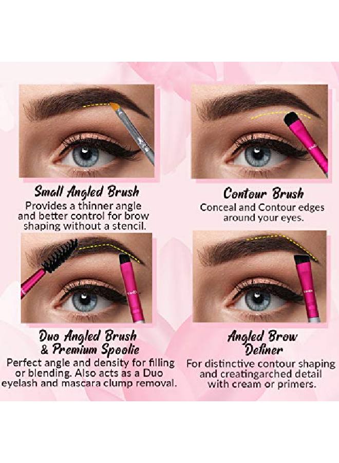 VERTEX Eyebrow Brush Kit Thin Angled Eye Brow Concealer Contour Brush To Shape And Conceal Eyes Duo Spoolie Brushes Firm Bristles Definer For Filling Pomade Gel | Defining Arches Winged Eyeliner Stencil - Image 4
