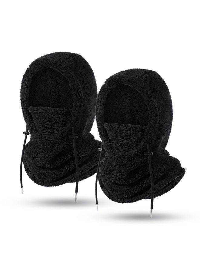 MVPTOO Balaclava Fleece Ski Mask for Men Women Winter Face Masks Windproof Hooded Scarf Cold Weather Hat Neck Warmer(Black), Black + Black, One size - Image 1
