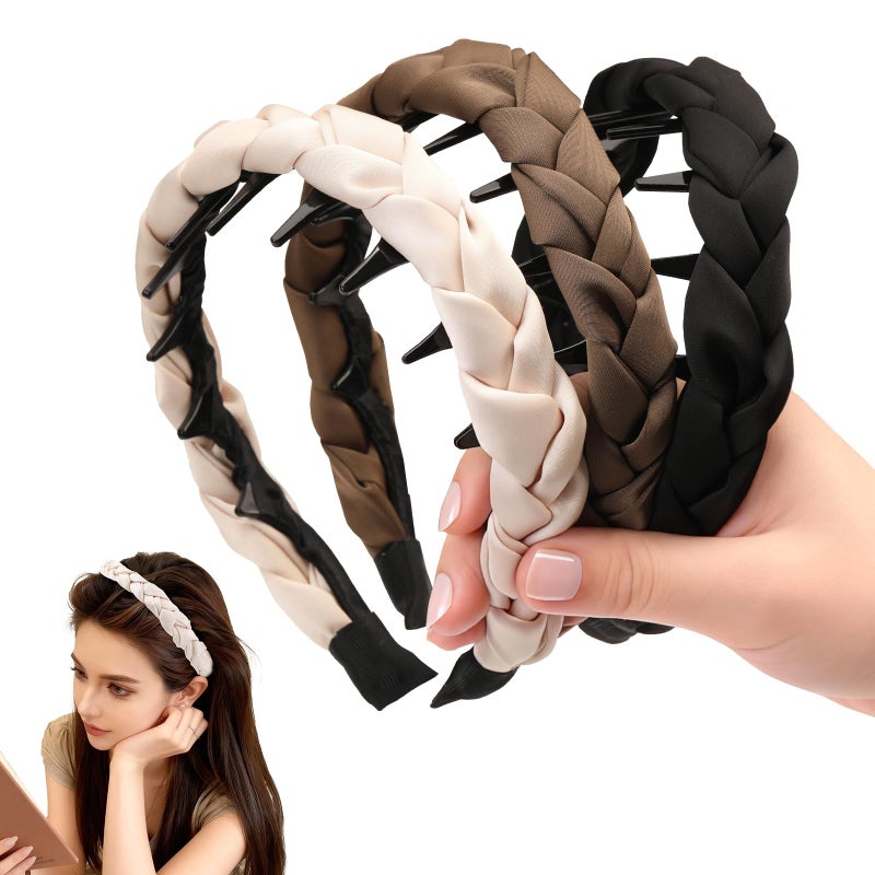 Auseibeely 3 Pcs Zig Zag Headbands for Women Girls - Non Slip Comb Headband with Teeth Plastic Retro High Skull Headband Satin Braided Fashion Hair Accessories for High Cranium Ideal Gifts for Women - Image 1