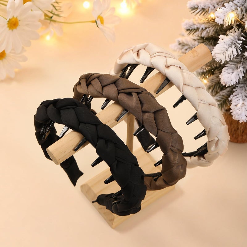 Auseibeely 3 Pcs Zig Zag Headbands for Women Girls - Non Slip Comb Headband with Teeth Plastic Retro High Skull Headband Satin Braided Fashion Hair Accessories for High Cranium Ideal Gifts for Women - Image 5