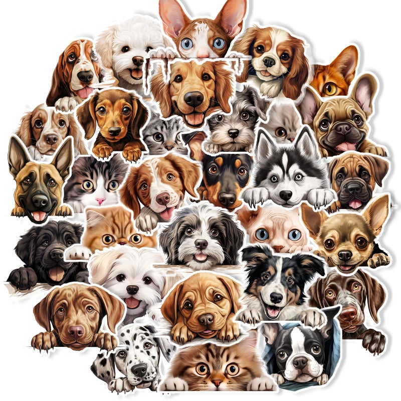 Prstincol Cute Cats and Dogs Stickers 100Pcs, Funny Peeking Dogs and Cats Stickers for Teens and Adults, Realistic Pets Decals Vinyl Stickers for Laptop Water Bottle Scrapbook Phones - Image 1
