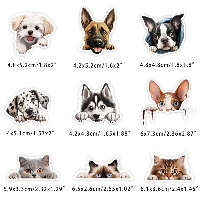 Prstincol Cute Cats and Dogs Stickers 100Pcs, Funny Peeking Dogs and Cats Stickers for Teens and Adults, Realistic Pets Decals Vinyl Stickers for Laptop Water Bottle Scrapbook Phones - Image 5