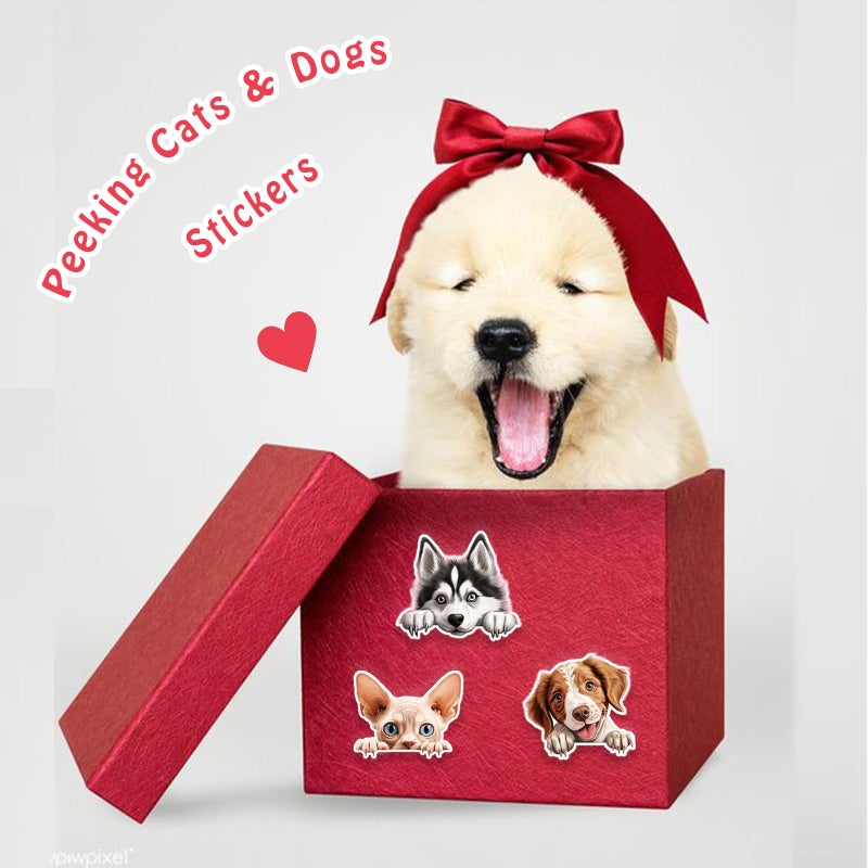 Prstincol Cute Cats and Dogs Stickers 100Pcs, Funny Peeking Dogs and Cats Stickers for Teens and Adults, Realistic Pets Decals Vinyl Stickers for Laptop Water Bottle Scrapbook Phones - Image 3
