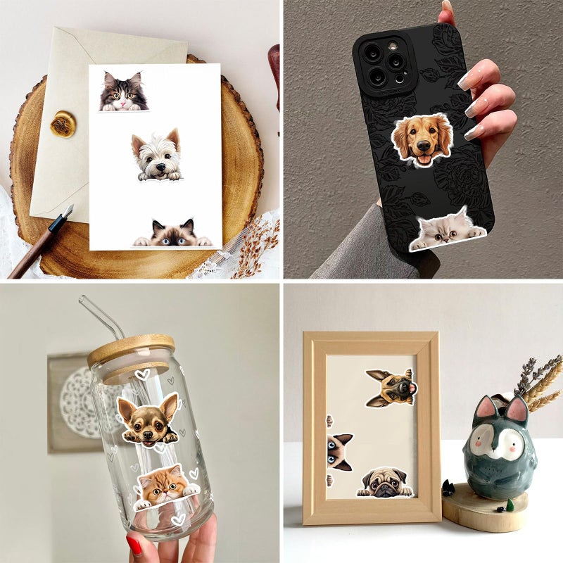 Prstincol Cute Cats and Dogs Stickers 100Pcs, Funny Peeking Dogs and Cats Stickers for Teens and Adults, Realistic Pets Decals Vinyl Stickers for Laptop Water Bottle Scrapbook Phones - Image 2