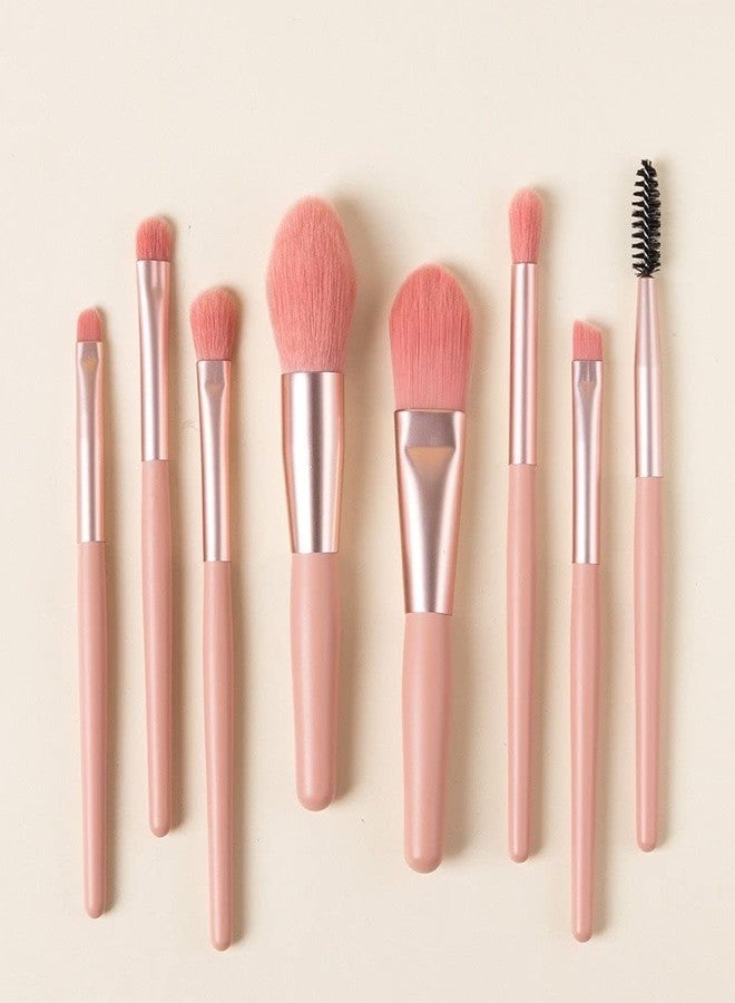 HAV CREATION Makeup Brushes Set - 8pcs Pink Wooden Handle Travel Cosmetic Brush Kit | Includes Foundation, Powder, Eyeshadow, Perfect for Blush & Eye Makeup - Image 1