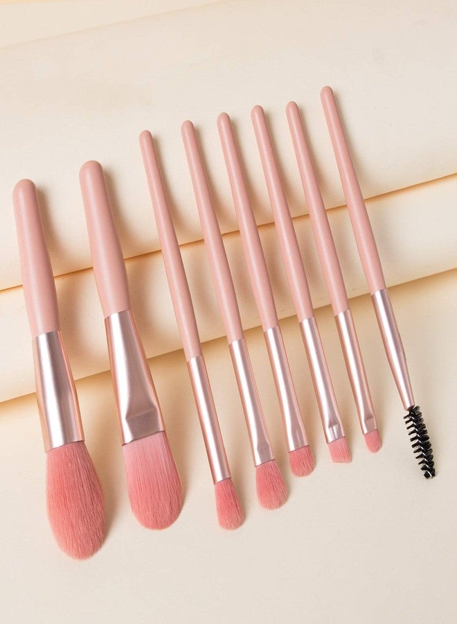 HAV CREATION Makeup Brushes Set - 8pcs Pink Wooden Handle Travel Cosmetic Brush Kit | Includes Foundation, Powder, Eyeshadow, Perfect for Blush & Eye Makeup - Image 2